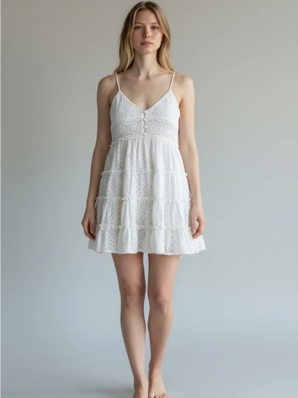 Surf Gypsy Ivory Crochet Mini Dress Size Medium - Picture 8 of 9